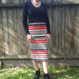 NWT-Black,white,red & pink calf length skirt